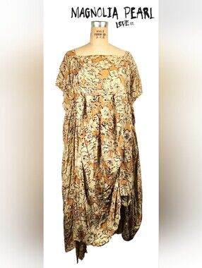 Magnolia Pearl Silk Goldenrod Floral Asymmetrical Dress